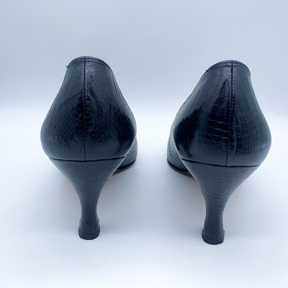 Salvatore Ferragamo Clarissa Croc-Embossed Heel Pump in Black - Picture 6 of 13